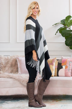 Block Fringe Poncho