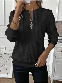 Women's Half-Sleeve Pullover Sweater with Zipper