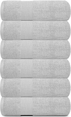 6 Pcs Resort Collection Soft Hand Towels 16x27 in Luxury Plush Cotton Light Gray