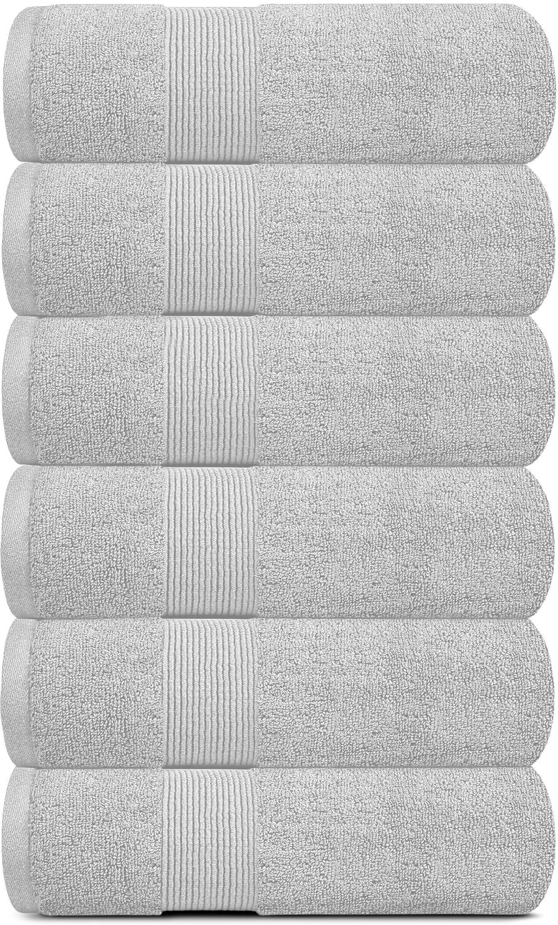 6 Pcs Resort Collection Soft Hand Towels 16x27 in Luxury Plush Cotton Light Gray