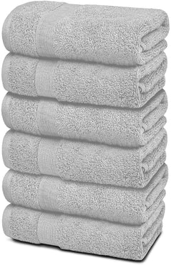 6 Pcs Resort Collection Soft Hand Towels 16x27 in Luxury Plush Cotton Light Gray