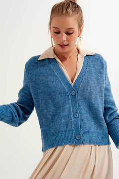 Button Through Cardigan in Blue