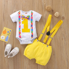 Baby Cake Smash Outfit One Year Birthday Outfit for Boy 2pcs