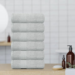 6 Pcs Resort Collection Soft Hand Towels 16x27 in Luxury Plush Cotton Light Gray