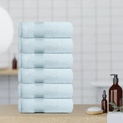 Resort Collection Soft Hand Towels 16x27 in 6 Pack Light Blue Luxury Hotel