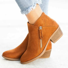 Chunky Heel Side Ankle Boots