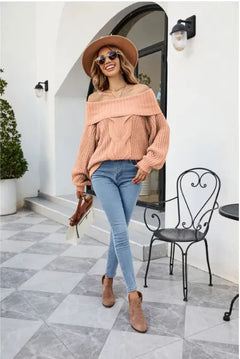 Women's Chic Off-Shoulder Cable Knit Sweater